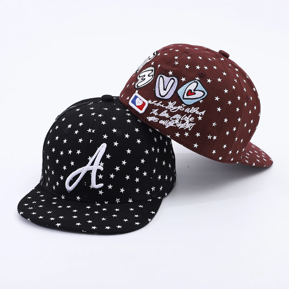 Full Print White Star-Letter A Flat Brim Hat