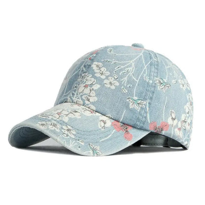 Spring Denim Flower Print Casquette Baseball Cap