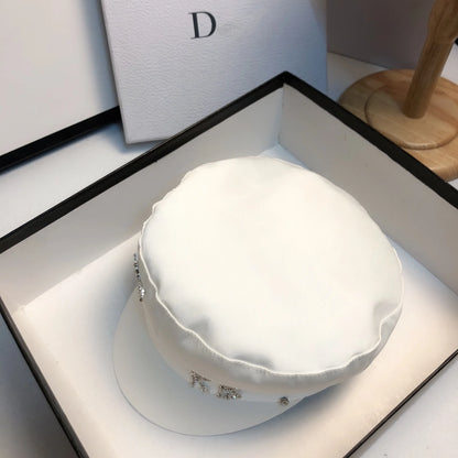 Brand Designer Satin Diamond R B Letter Newsboy Caps Women Flat Hat