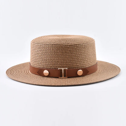 Summer Women Straw Hat Ladies Fashion Flat Top Travel Beach Sun Hat