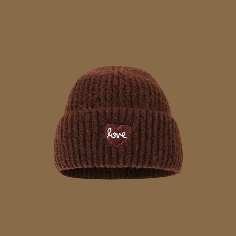 Love Heart Embroidered Woolen Hat Warm Ear-Protecting Cold Hat