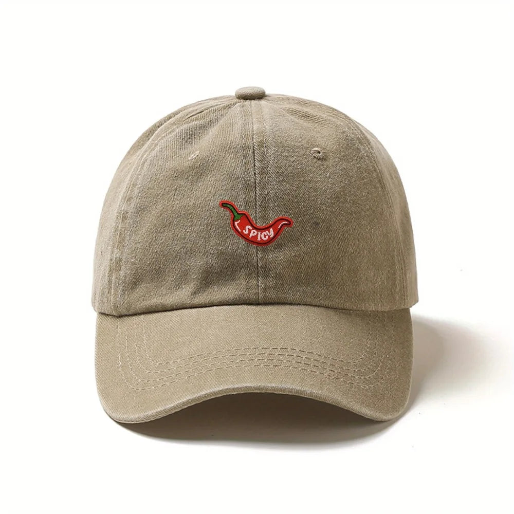 1pc Retro Washed Baseball Caps for Women,with Chili Pepper Embroidery