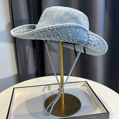 Vintage Washed Denim Bucket Hat Unisex Summer Sun Hat