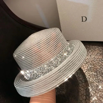 Woolen Rhinestone Solid Color Basin Hat Leisure Outdoor Beach Sun Hat