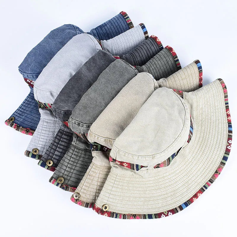 2026 Summer Bucket Hat With Wind Rope Women Man Vintage