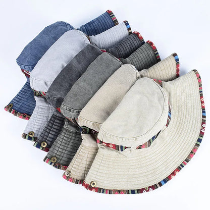 2026 Summer Bucket Hat With Wind Rope Women Man Vintage