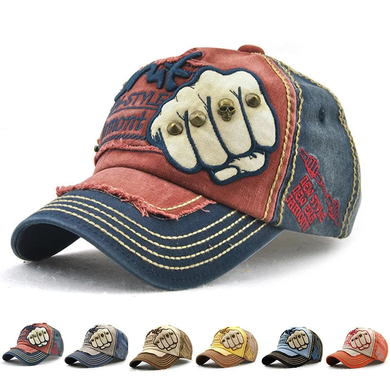 High Quality Fist Rivet Element Embroidery Cotton Baseball Cap Hip Hop Hat