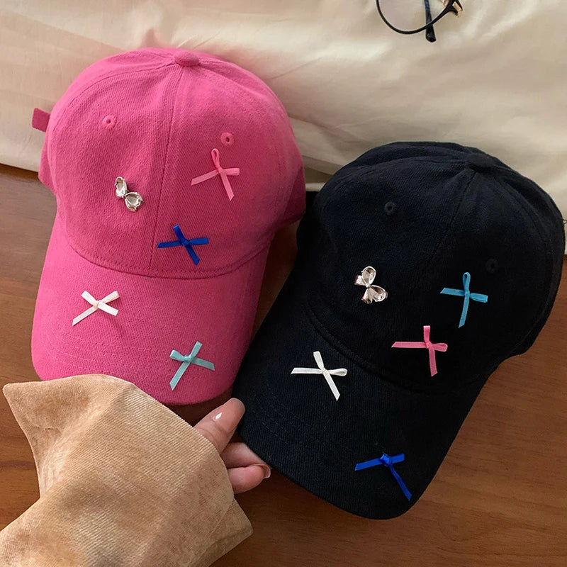 Women Bow Baseball Hat Y2k Shiny Rhinestone Duck Tongue Hats