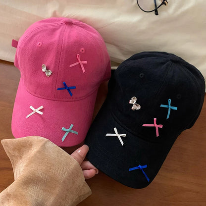 Women Bow Baseball Hat Y2k Shiny Rhinestone Duck Tongue Hats