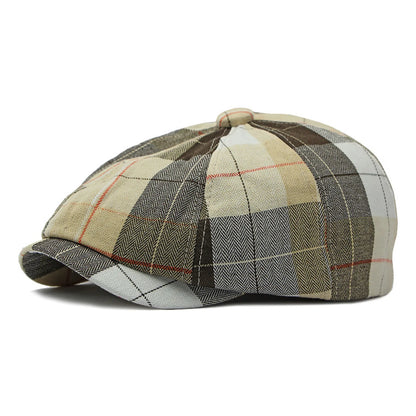 Plaid Beret Hat Short Brim Thin Lightweight Unisex British Retro Artist Cap