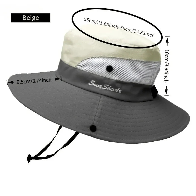 Women's Dual-Tone Sun Hat with Ponytail Hole for Spring, Summer