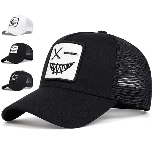 Unisex X Smiling Face Teeth Embroidery Baseball Net Caps