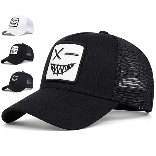 Unisex X Smiling Face Teeth Embroidery Baseball Net Caps