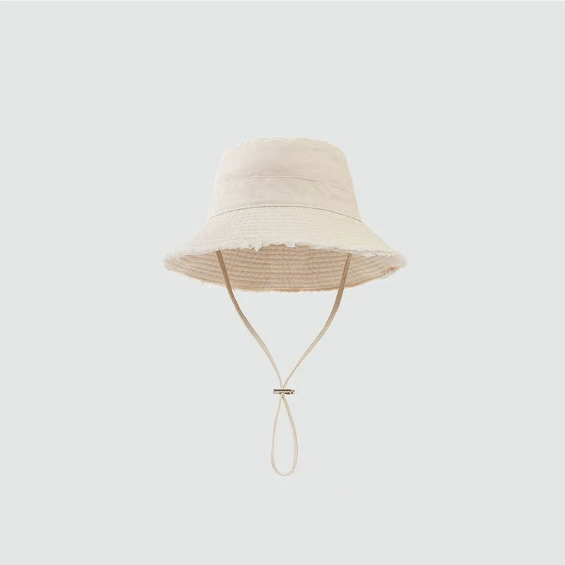 New Custom Logo Fashion Women Drawstring Torn Edge Bucket Hats
