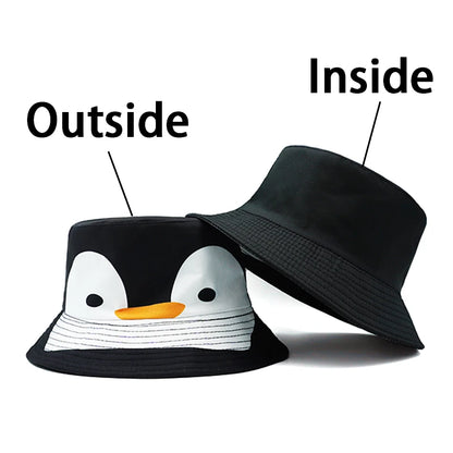 Bucket Hat Cartoon Penguin Pattern Print Fisherman Hats Fashion Design Double Sides
