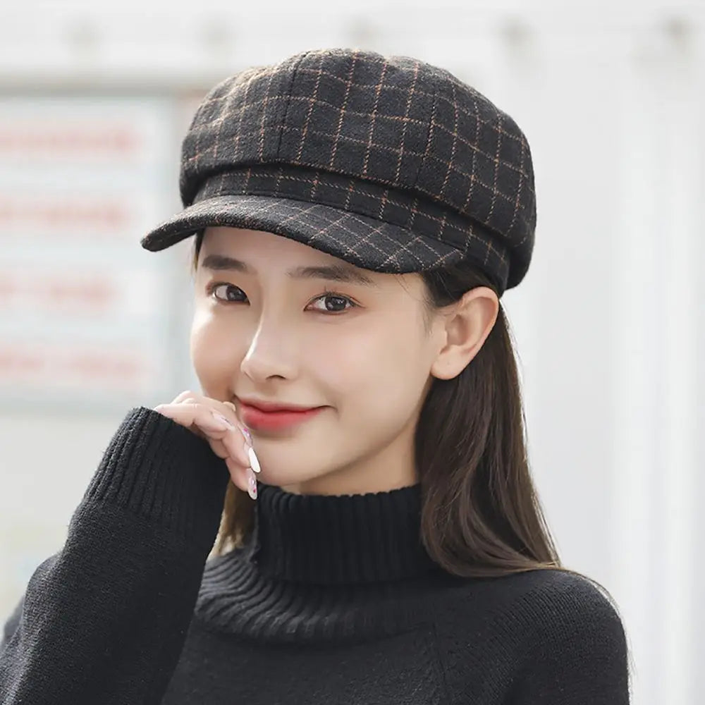 Adjustable Autumn Keep Warm Girls Korean Street Style Plaid Beret