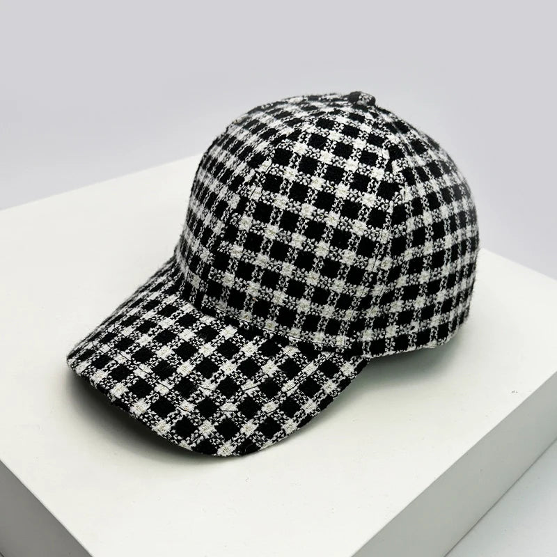 Men Women Woolen Cloth Stripe Check Baseball Caps