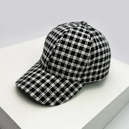 Men Women Woolen Cloth Stripe Check Baseball Caps