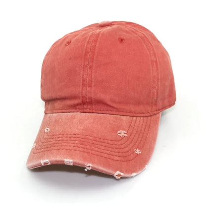 1pc Solid Distressed Perforated Mesh Washed Baseball Cap