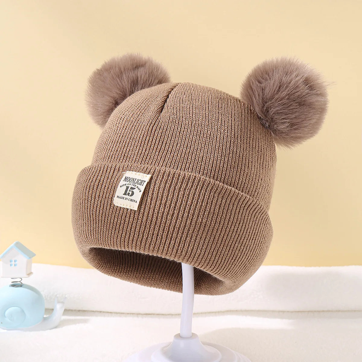 Autumn Winter Baby Warm Knitted Hats With Pom Kids Knit Beanie Hat Solid Color Children Hat