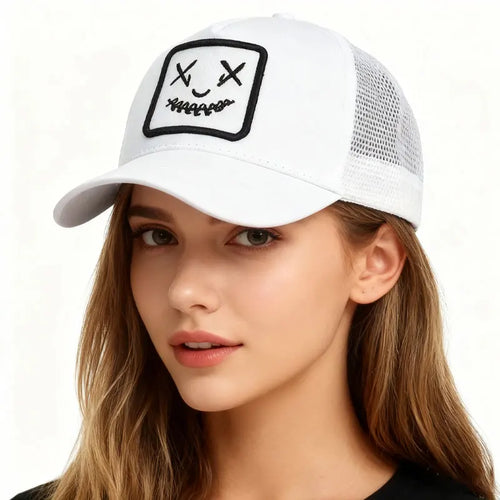 Breathable Duckbill Cap Sun Protection Unisex Hip-Hop Smiley Face Embroidered
