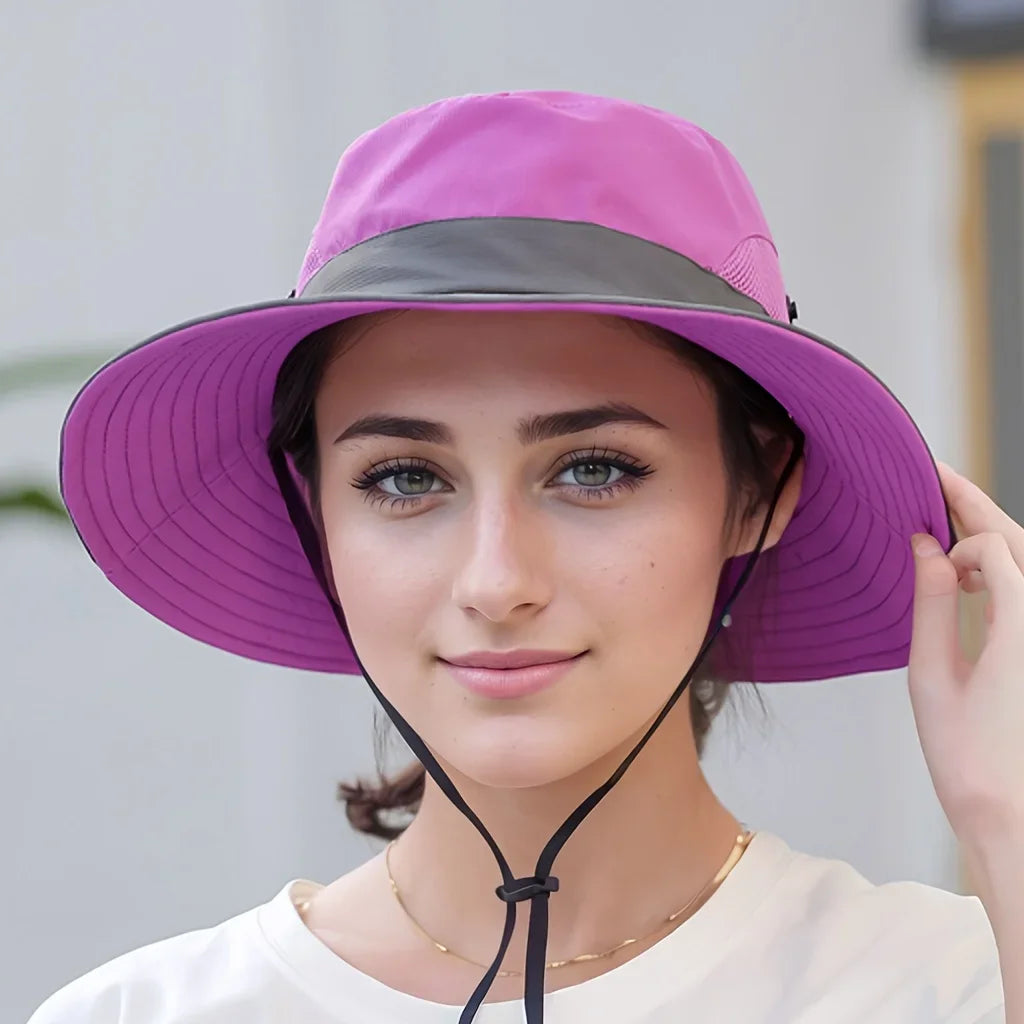 Women's Dual-Tone Sun Hat with Ponytail Hole for Spring, Summer