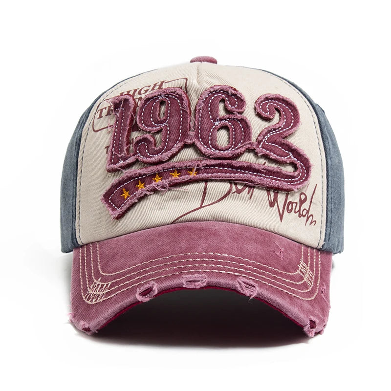 Fashion Vintage Washed Cotton Baseball Cap Men Digit 1962 Embroidery