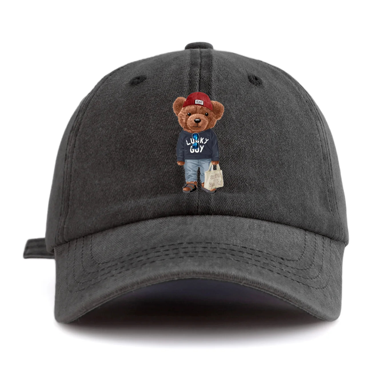 1pc Tote-bag Bear Print Washed Baseball Cap for Adults