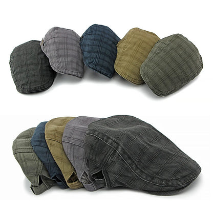 Casual Plaid Flat Peaked Caps For Men Solid Color Berets Hat