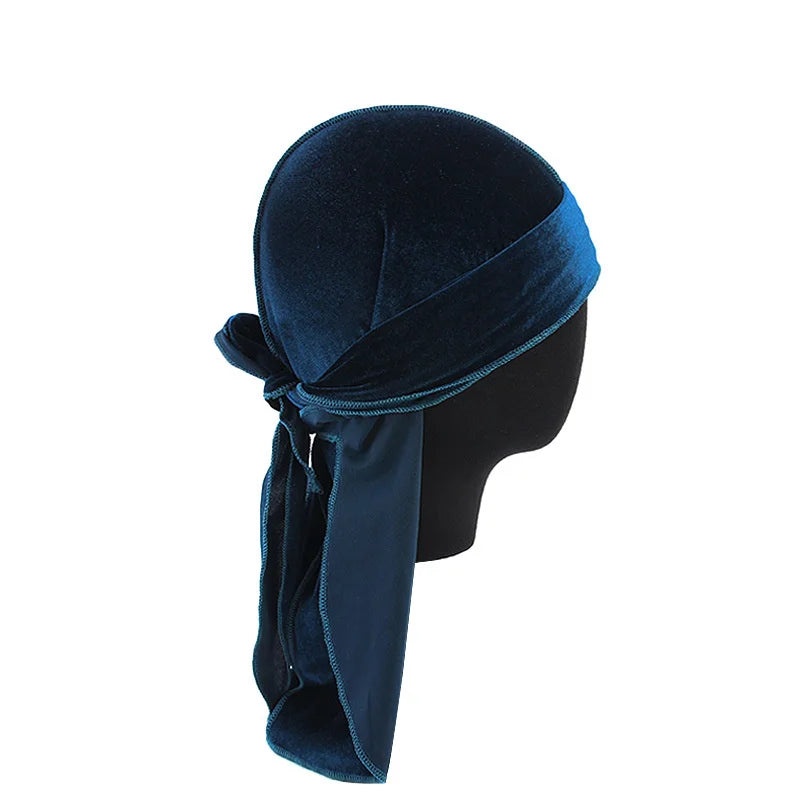 New Unisex Velvet Durags Bandana Turban Hat Men Women Breathable Long Tail