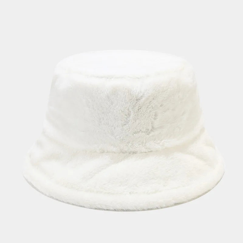Faux Rabbit Fur Bucket Hat Lady Winter Warm Soft Panama Hat