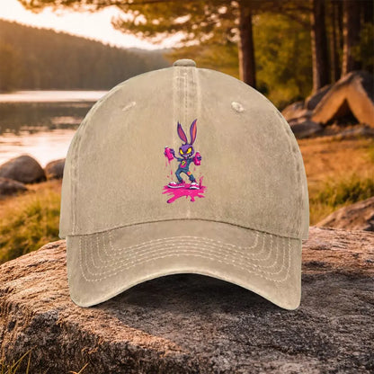 Purple Rabbit Graffiti Washed Baseball Cap – Unisex Casual Golf & Outdoor Hat
