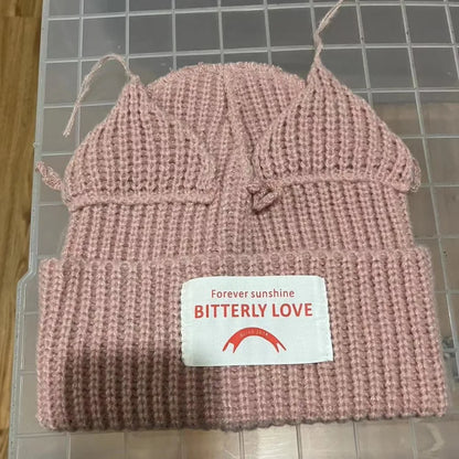 Loverboy Cat Ear Knit Hat Hooded Cap