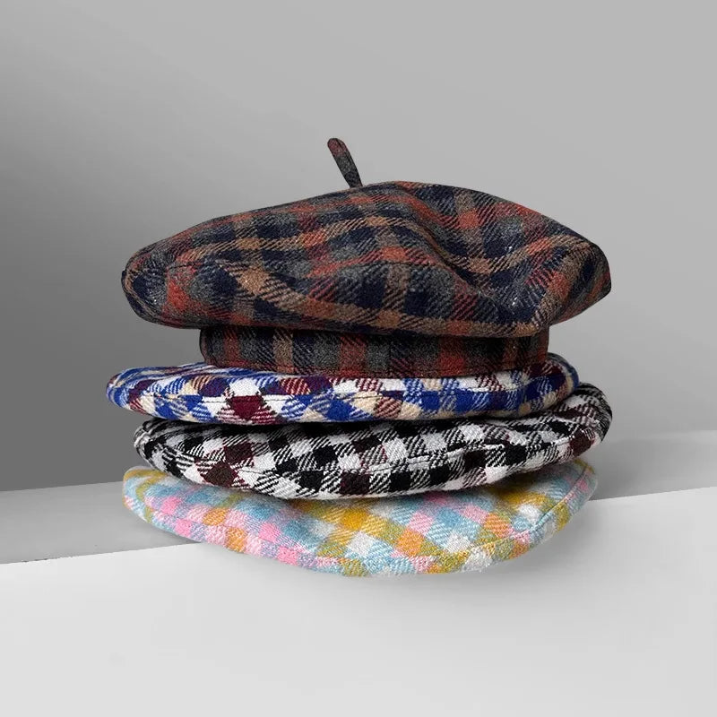 Autumn Winter British Color Plaid Flying Saucer Hat