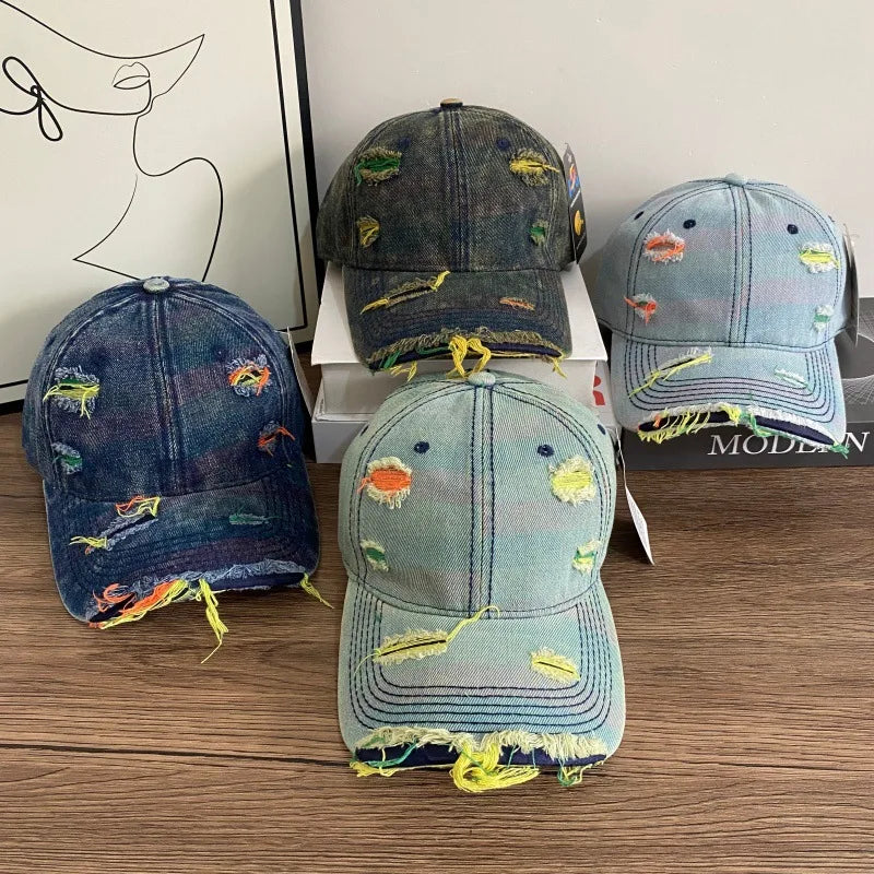 Retro Washed Denim Baseball Cap Multi Color