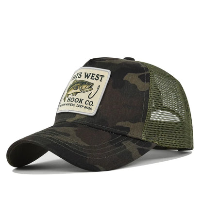 Fishing Embroidery Baseball Cap Embroidery Design Mesh