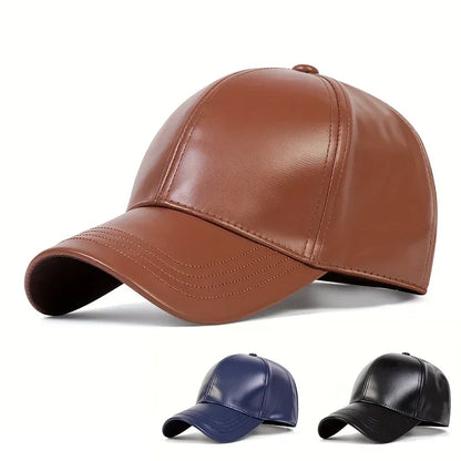 Unisex Solid Color PU Leather Baseball Caps