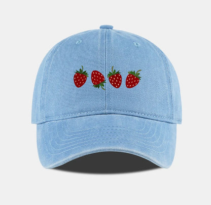 Strawberry Print Washed Baseball Cap Lightweight Breathable Adjustable Unisex Summer Casual Hat Sun Hat