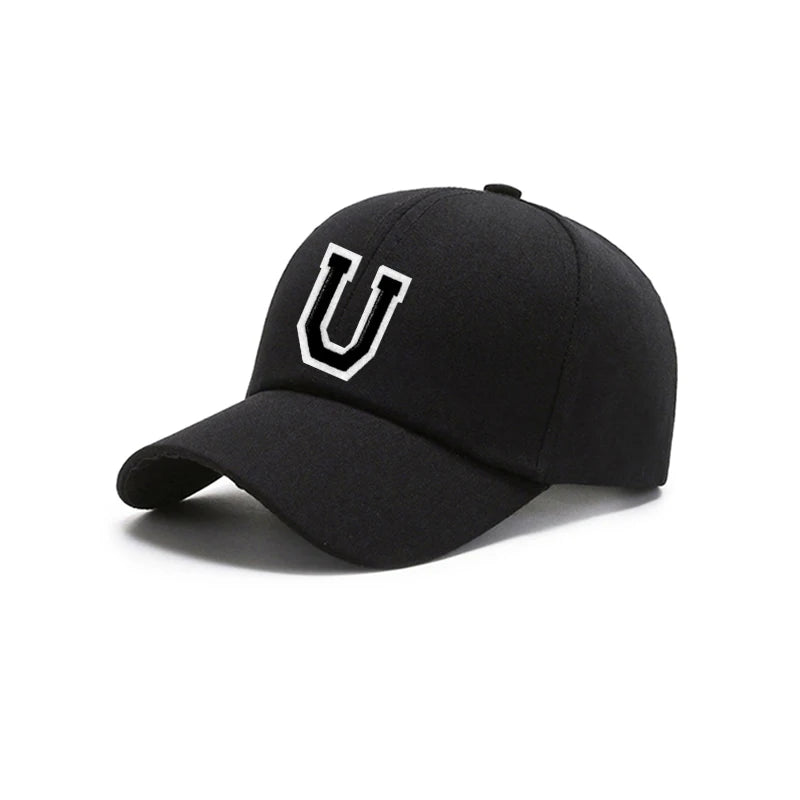 Black Unisex 26 A-Z Letter Baseball Cap, Adjustable Casual Breathable Sunscreen Cap