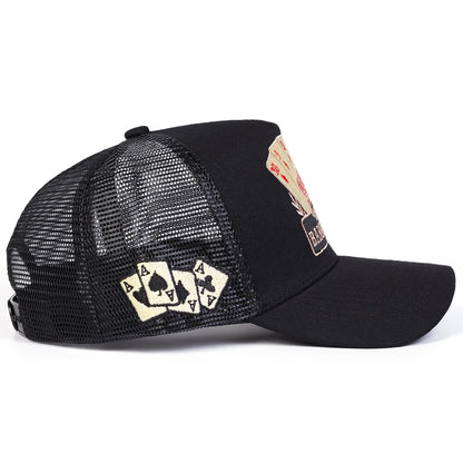 Unisex BARAJA DE ORO Poker Embroidery Baseball Net Caps Outdoor Adjustable Casual Hats Sunscreen Hat