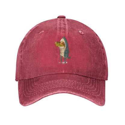 Frog Shark Adjustable Washed Denim Cotton Low Profile Men Dad Trucker Hat