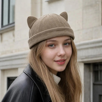 Cat Ears Landlord Hat Washed Cotton Breathable Beanie Cap