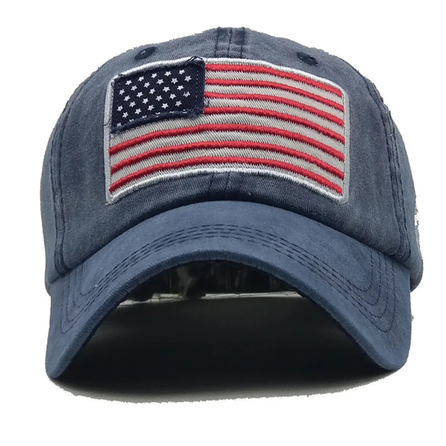 USA Flag Men's Baseball Cap Retro Embroidery Washed Cotton Dad Hats