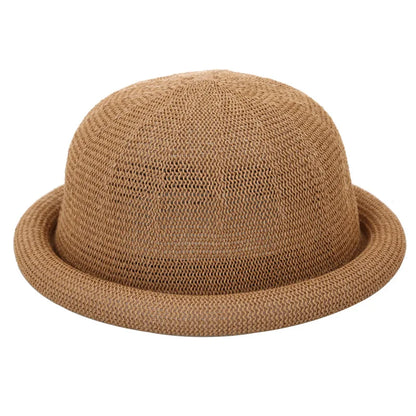 Women Straw Hat Spring Summer New Roll Brim Round Top Korean Style