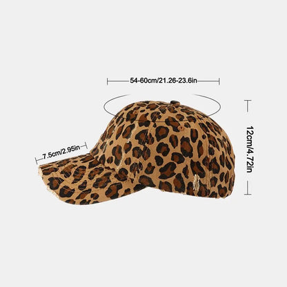 Retro Distressed Leopard Print Baseball Hat Adjustable