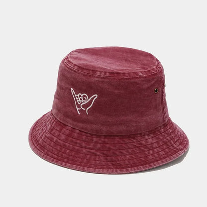 Four Seasons Cotton Cartoon Gesture Embroidery Bucket Hat