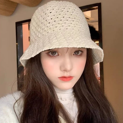 Summer Breathable Hollow Out Knit Bucket Hat Women's
