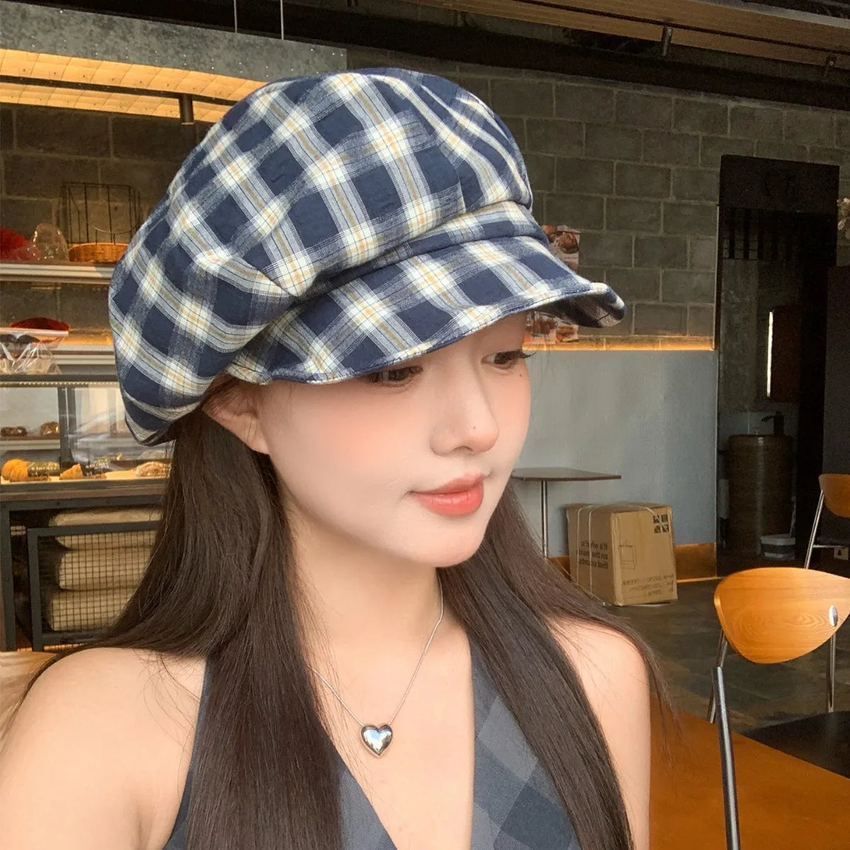 Plaid Newsboy Cap Women Face Flattering Baker Boy Cap