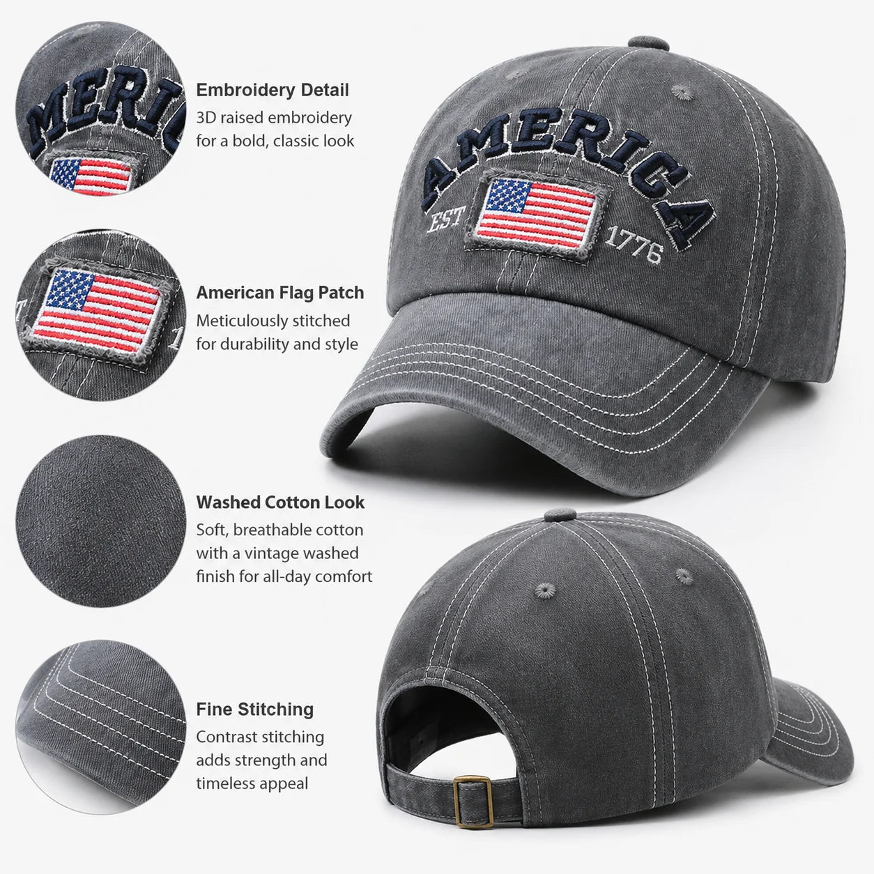 Vintage Washed Cotton Baseball Cap for Men Women