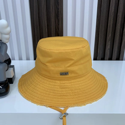 2026 Bucket Hat Female, Letter Metal Label Rough Edge Sunshade Flat Top
